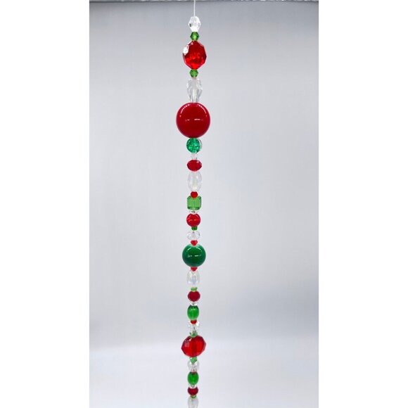 Beaded Christmas Suncatcher Red Green Clear Crystal Prism Hanging Patio Decor - Picture 6 of 9